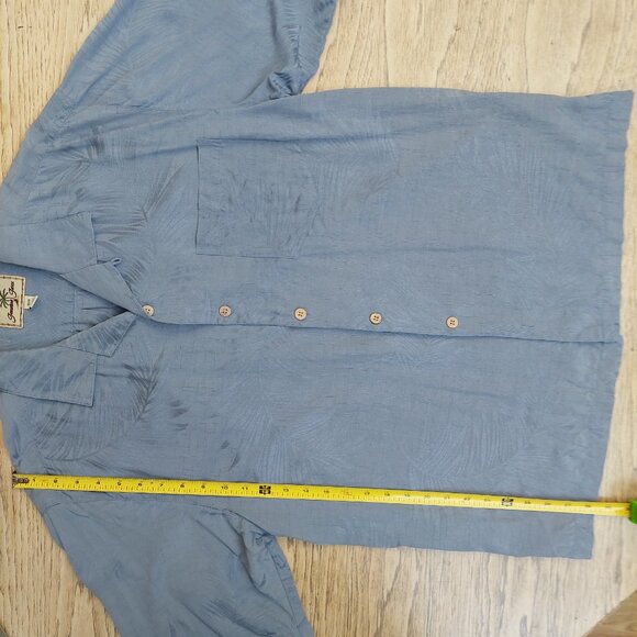 Jamaica Jaxx Men 100% silk Medium short sleeve button down blue shirt - Picture 7 of 15
